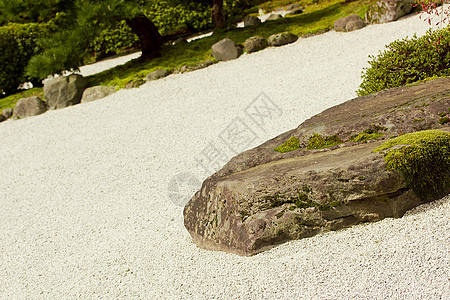 石头园寺庙植物群苔藓石头樱花艺术佛教徒植物岩石花园图片