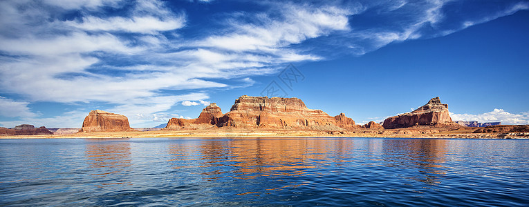 著名的鲍威尔湖的全景反射自然公园砂岩幽谷国家悬崖旅游蓝色公园橙子图片