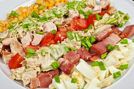 混合沙拉玉米烹饪生产食谱叶子食物蓝色美食午餐营养图片