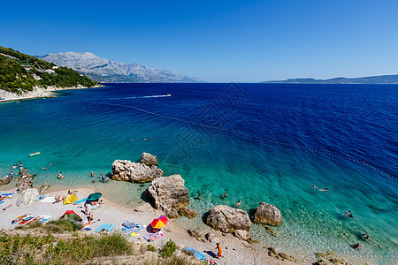 美丽的海滩和有透明蓝水网的亚得里亚海石头旅游蓝色旅行支撑假期海洋娱乐天堂海浪图片