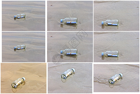 海滩上的玻璃瓶水平瓶子玻璃创造力邮件镜像笔记孤独抛弃帮助图片