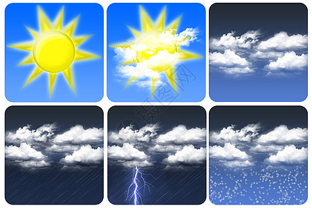 气象图标闪电晴天网络下雨风暴太阳雷雨预测气候天空图片
