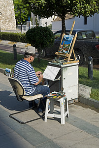 街头艺人艺术天赋男人画架画家爱好画笔文化艺术家创造力图片