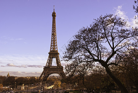 法国浪漫特罗卡德罗的 Eiffel 观景旅行建筑学假期日落历史首都景观日出金属旅游背景