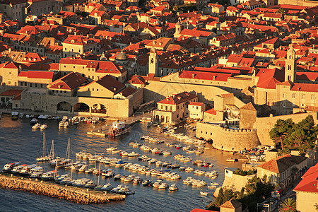 克罗地亚杜布罗夫尼克旧港吸引力码头景观海岸旅行海岸线港口墙壁橙子堡垒图片