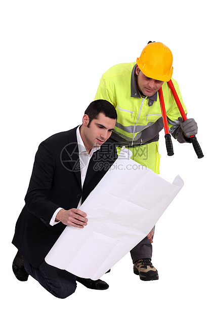 建筑师和他的工头项目人士设计师工程师男人工作公司劳动衬衫构造图片