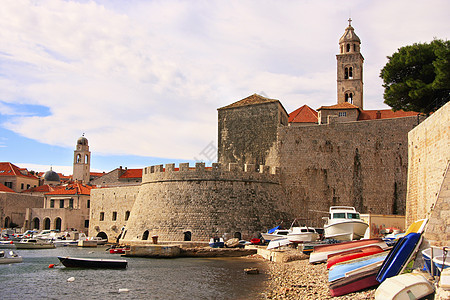 克罗地亚杜布罗夫尼克旧港墙壁城市海岸线港口旅行景观橙子码头支撑半岛图片