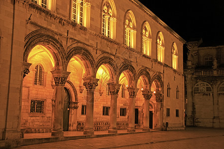 克罗地亚杜布罗夫尼克Sponza宫街道灯饰城市景观墙壁正方形旅行建筑学照明图片