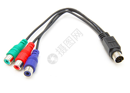 白色隔绝的音频电缆塑料金属红色连接器娱乐视频技术电气绳索立体声图片