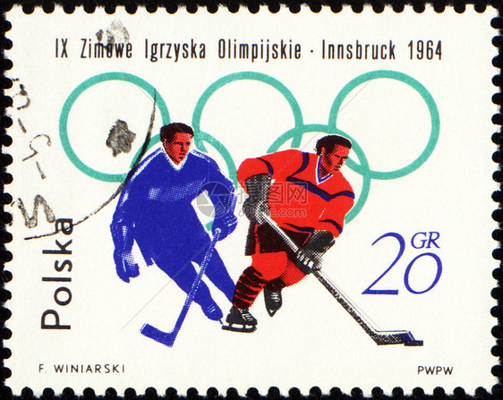 邮戳上有两个曲棍球运动员图片