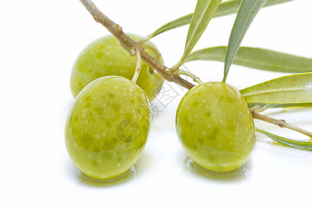 一个含三橄榄的橄榄枝营养水果白色饮食树叶食物农业背景商业绿色图片