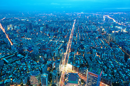 Taipei 城市夜间现场场景办公室建筑旅行地标房子市中心景观首都全景图片