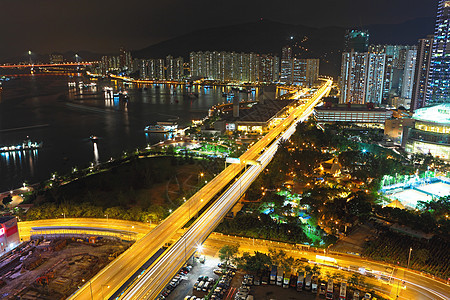 晚上在市中心的香港时间城市银行灯泡摩天大楼建筑物高峰街道房子商业图片