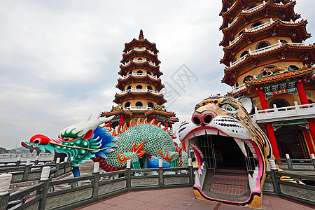 龙虎塔旅游八角形阳台陶器旅行老虎寺庙文化栏杆古董背景图片