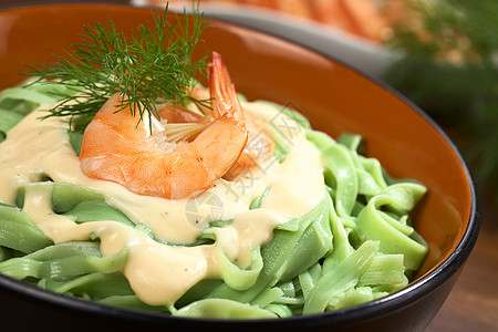 奶油虾绿塔利阿泰林与虾照片绿色水平美食面条奶油课程盘子食物海鲜背景
