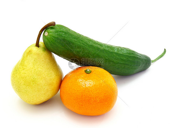 黄瓜 橘子和梨子橙子季节甜点食物饮食水果红色绿色小吃图片