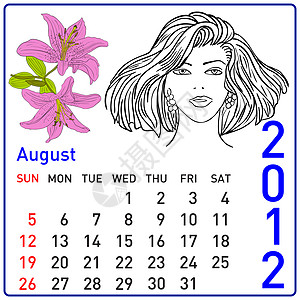 2012年日历 矢量 8月图片