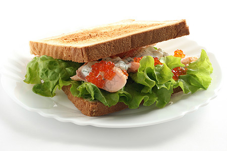 三明治三文鱼和鱼子酱黄瓜野餐盘子蔬菜小吃绿色白色午餐棕色早餐图片