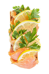 鱼详情加柠檬的鲑鱼粉色美味晚餐食物小吃海鲜鱼片面包熏制美食背景
