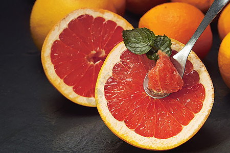 葡萄果薄荷果蔬血橙勺子水果维生素果味盘子果汁食物图片