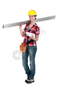女劳动力工具螺柱图纸安全牛仔布工作人士牛仔裤项目商务图片