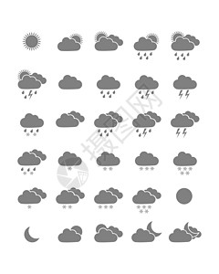 气象图标月亮字形闪电天气气候风暴预报雷雨下雨雪花图片