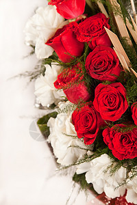 红玫瑰花团粉色雏菊纪念日花瓣周年花朵脆弱性绿色植物花束百合图片