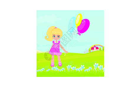 带气球的快乐小女孩图片