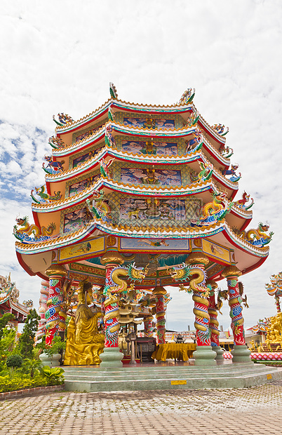 中国神社 美丽的中国神庙 和龙雕像狮子文化金子力量建筑学寺庙旅游旅行风水艺术图片