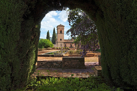 西班牙格拉纳达的Alhambra花园历史游客地标运动灌木丛沼泽地失地小路窗户建筑学图片