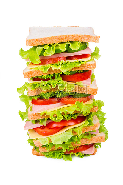 大三明治盘子蔬菜木板面包火腿垃圾食物早餐黄瓜午餐图片
