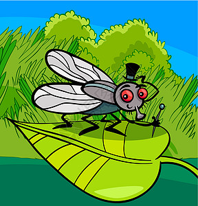 昆虫家禽卡通插图叶子微笑衬套快乐漏洞草地帽子吉祥物甘蔗绘画图片