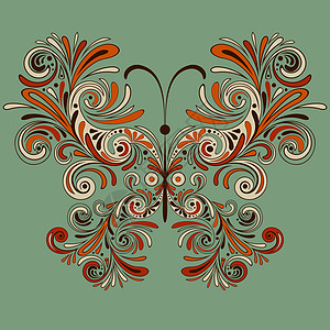 矢量蝴蝶棕色蕾丝绘画卷曲创造力窗饰动物昆虫艺术绿色图片