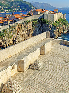 克罗地亚杜布罗夫尼克圣劳伦斯堡旅行半岛海岸线墙壁橙子码头堡垒景观游客吸引力图片