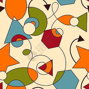 矢量抽象摘要无缝交接构成星星黄色环形棕色螺旋圆圈正方形橙子墙纸滚动图片