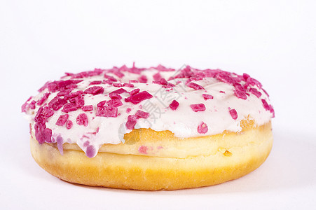 带白玻璃和粉色喷洒的甜甜圈涂层面包盒子早餐工作室小雨食物奶油包装小吃图片