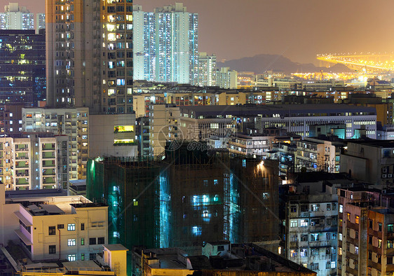 香港市中心大楼夜里图片