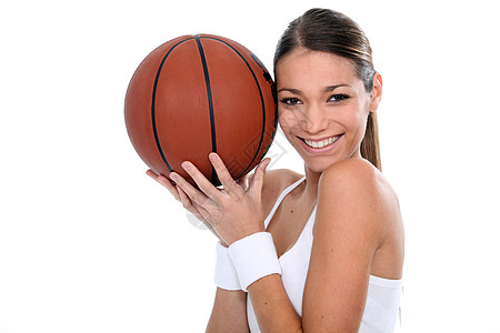 一个篮球运动员活力马尾辫幸福橙子精力背心腕带法庭动力肩膀图片