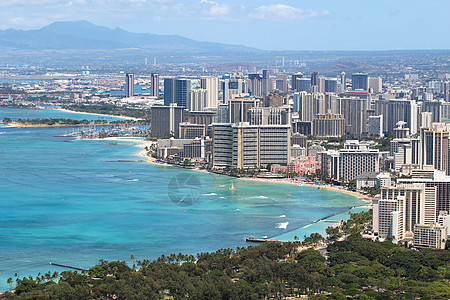 夏威夷Waikiki海滩和火奴鲁鲁市图片
