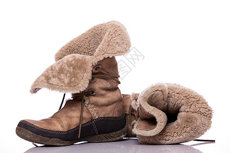 冬季鞋子白色毛皮季节性蕾丝季节皮革棕色生态图片