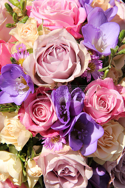 粉色和紫色婚礼花束婚姻花店花朵植物群花瓣植物学玫瑰作品新娘装饰品图片