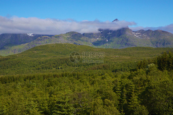 挪威风景蓝色全景晴天山脉山峰图片