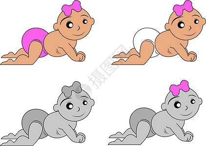婴儿爬行女孩卡通画金发孩子棕色卡通片派对女儿儿童公告灰色插图图片