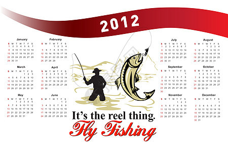 2012年 浮游渔船历法渔夫海报插图鳟鱼低音日历图片