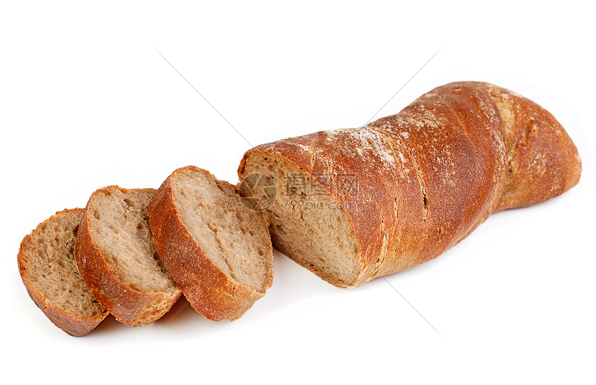 白纸上孤立的切片面包化合物美食面粉金子厨房碳水粮食脆皮食物生活图片