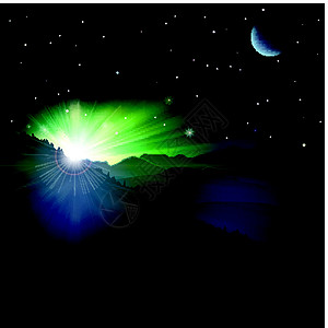 日出和山峰的抽象背景太阳天文学蓝色公园星星阳光星空顶峰森林地平线图片