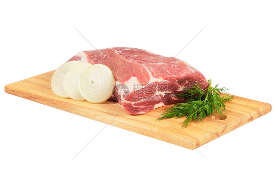 烤肉的猪肉片绿色红色木板猪肉木头粉色水平食物牛扒鱼片图片