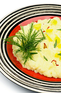 土豆泥土豆绿色韭葱食物金子红色黄色家常饭小菜条纹图片