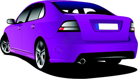 路上有紫色轿车 矢量插图运输速度奢华轮子运动力量燃料金属驾驶轮胎图片