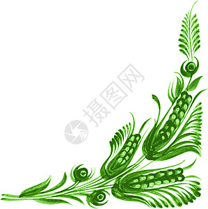 装饰植物角艺术卡通片插图时间叶子水彩角落手绘卡片装饰品图片